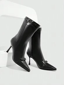 CUCCOO SZL 女士时尚尖头高筒靴，适合派对和冬季情人节 - 黑色 - 查看 6