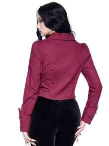 ROMWE Goth 哥特式荷叶边装饰腰部收紧女式衬衫