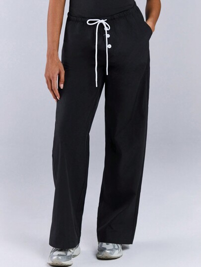 Athîral Pantalones casuales y versátiles para mujer con cordón a la cintura y unicolor