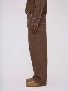 Musero Contrast Stitch Baggy Jeans - Khaki - View 3