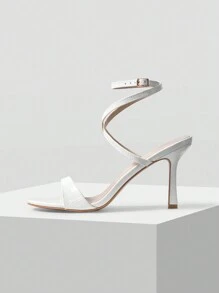 MOTF PREMIUM MINIMALIST ROUND-TOE STRAPPY HIGH HEEL SANDALS, FOR VALENTINE'S DAY, SPRING BREAK EASTER PROM HEELS FOR CHRISTMAS - White - View 1