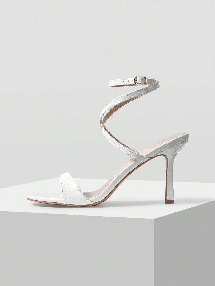 MOTF PREMIUM MINIMALIST ROUND-TOE STRAPPY HIGH HEEL SANDALS, FOR VALENTINE'S DAY, SPRING BREAK EASTER PROM HEELS FOR CHRISTMAS - White - View 1