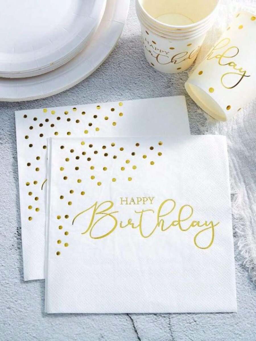 25 件/套金色生日快乐一次性餐巾,13*13 英寸 2 层白色背景金箔,派对餐巾优雅金属金点箔甜点餐巾适合女士女孩晚宴庆祝派对用品装饰、圣诞节、圣诞装饰 - 白色 - 查看 1