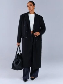 Athîral Women's Solid Color Notched Collar Long Sleeve Elegant Loose Jacket, Autumn/Winter - Black - View 3