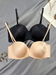 Women's Lightweight Wireless Lift Bra With Removable Straps, Smooth Seamless Bandeau Bra ,2 Pcs - Multicolor - View 5