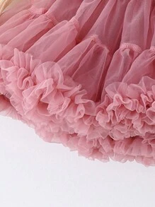 Young Girl Casual & Sweet Wrap-Around Crew Neck Sweater And Tutu Skirt 2Pcs Set - Pink - View 4