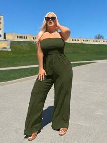 SHEIN SXY Mono casual de pierna ancha y talla grande de un solo color