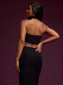 MUSERA Gewebter Bandeau Crop Top Urlaub Lässig Frühling Sommer Club Sexy Herbst