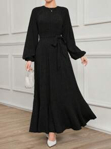 Mulvari Women Modest Long Knitted Sweater Dress, Round Neck Pullover For Everyday Wear, Autumn/Winter - Black - View 3