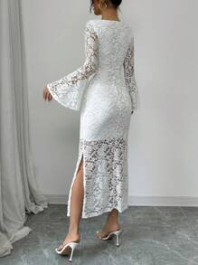 Rafferiza Women Long Lace Bell Sleeve Dress Fall Cloth For Women - White - View 2