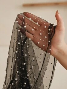 Anewsta Mesh See-Through Rhinestone Studded Fuzzy Women's Top - Black - View 7