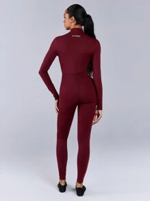 Athîral Mono ajustado de manga larga con cremallera delantera de unicolor para mujer - Burdeos - Ver 2