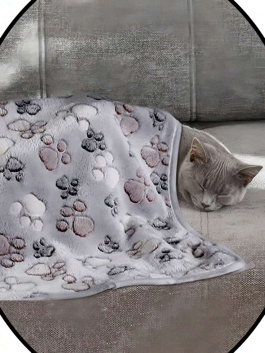 1pc Paw Print Square Design Pet Blanket, Thin & Comfortable, Suitable For Small/Medium/Large Pets All Year Round - Grey - View 1