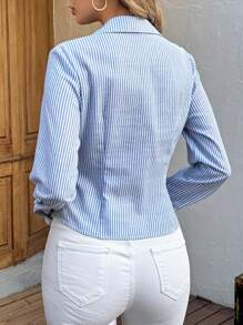 SHEIN LUNE Cardigan décontracté de rue pour femme à taille froncée bleu rayé pour le printemps