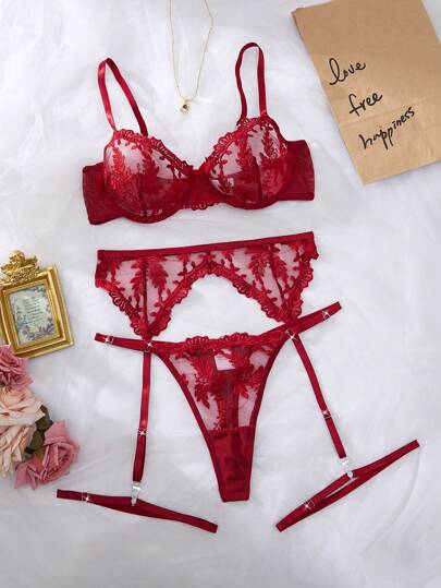 Esselle Women Geborduurde Mesh Verleidelijke Lingerie Set Going Out view 4