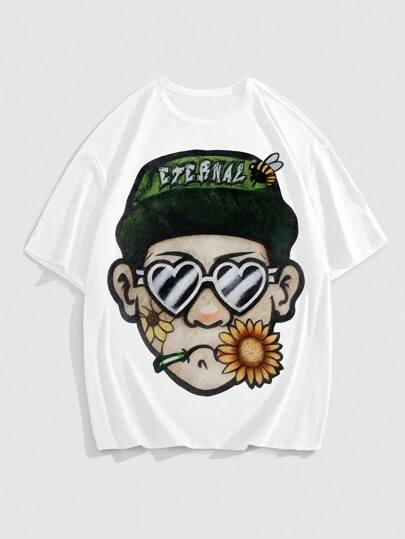 Street Life Camiseta casual de cuello redondo y manga corta con estampado gráfico para uso diario de hombres