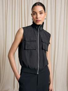 AiiRZ Utility Flight Vest Tactical Military Crop Vest Athleisure Workout Spring Autumn Streetwear Performance Active Sporty Outerwear - Black - View 1