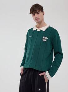 Musero Striped Rib Detailing Collared Sport Jersey Branded Patch Detailing SPRING SUMMER Essentials - Dark Green - View 4