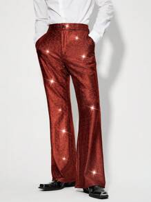 Manfinity RebelGame Men's Front Button Pocket Simple Knit Casual Foil Long Pants - Burgundy - View 1