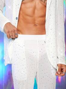 FeverCity Men's Front Button Long Sleeve Simple Top And Trousers Suit Set - White - View 3