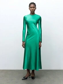 Maija圣诞新年节日连衣裙婚礼宾客优雅都市冬季新款绿色蝴蝶结后背女长裙现代节日日常休闲华丽浪漫约会装情人节 - 綠色 - 查看 7