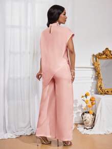 SHEIN Lady 四季两件套女装套装秋季两件套休闲优雅女装白色编织立领优雅分层女士秋季套装新款女士两件套女士休闲两件套 - 藕粉色 - 查看 2