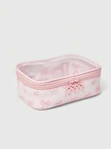 ROMWE Kawaii Cute Butterfly Print Transparent Splicing Makeup Bag, Square Portable Toiletry Organizer Bag, Item NO. 1085369 - Pink - View 4