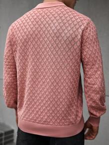 Manfinity Homme Men's Plain Front Button Long Sleeve Casual Knitted Sweater - Red - View 2