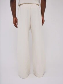 Musero Basics Waffle Textured Style Wide Leg Plain Sweatpants Autumn Winter Wardrobe - Apricot - View 4