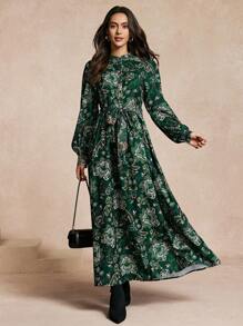 Chiquease Elegant Women's Long Sleeve Printed Long Sleeve Dress Maxi Women Outfit