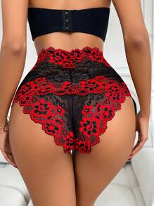 Sexy Contrast Lace High-Waisted Brief Lingerie - Multicolor - View 2