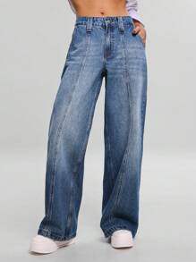 EURMUSE WOMEN STRAIGHT LOW WAIST JEANS - Medium Wash - View 1