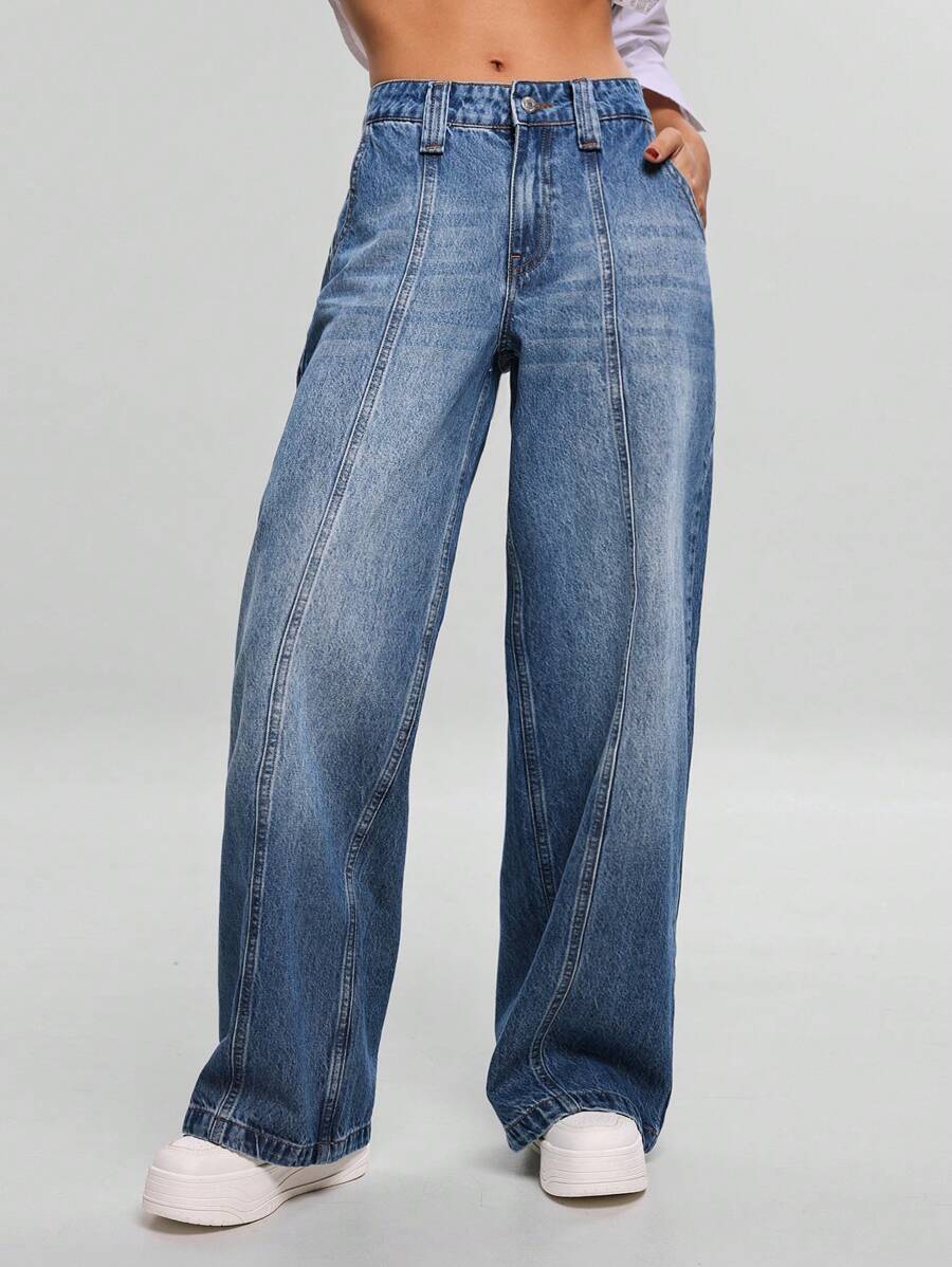 EURMUSE WOMEN STRAIGHT LOW WAIST JEANS - Medium Wash - View 1