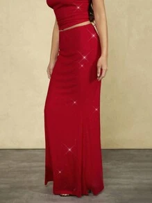 Forever 21 Winter Outfits For Women New Christmas Party Red Low Waist Bodycon Sequined Mesh Fishtail Skirt Holiday Party Skirt Birthday Outfits For Women Falda Party Skirt For Women Sexy Long Skirt Club Outfits Women Long Skirt For Women Bodycon Skirt Formal Skirt - Red - View 4