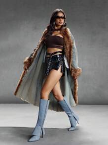 CUCCOO SZL Pointy Toe Stiletto Knee High Boots For Women, Fashion Design For Christmas And New Year Holiday Vibe Fall And Winter - Grey - View 7