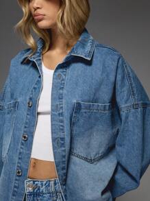 MISSGUIDED 经典卡车司机牛仔夹克超大工装风格纽扣前长袖秋冬外套休闲街头装设计师时尚宣言单品