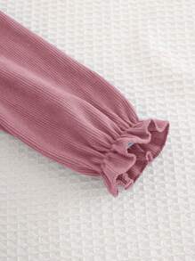 Cozy Pixies 女婴植物花卉印花荷叶边领长袖高腰连衣裙 - 粉色 - 查看 5