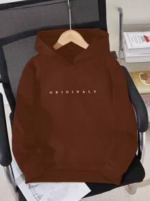 SHEIN Boys Hooded Knit "Art Is The Future" Sweatshirt - Brown - View 1