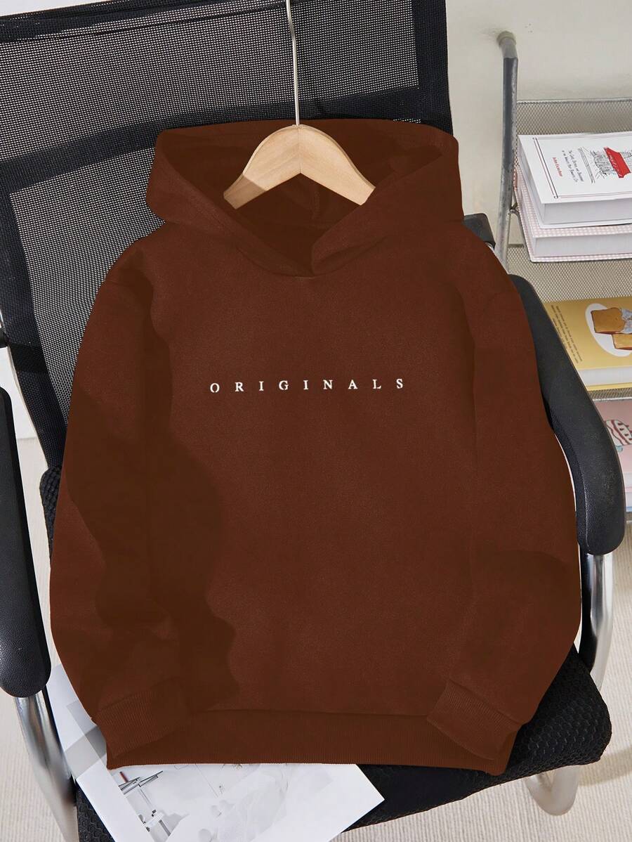 SHEIN Boys Hooded Knit "Art Is The Future" Sweatshirt - Brown - View 1