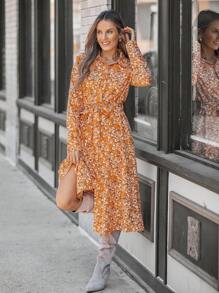 SHEIN LUNE 女式黄色碎花荷叶边下摆休闲短裙 - 彩色 - 查看 2