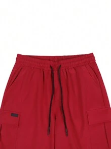 Manfinity Homme 宽松男式翻盖口袋抽绳腰工装短裤