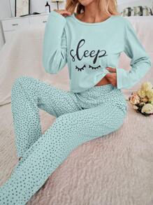 EURMUSE 100% Cotton 2Pcs Eye&Heart Printed PJ Set