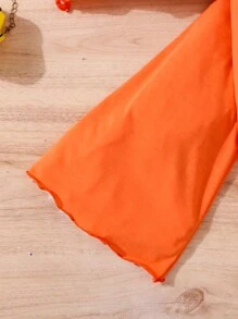 Tween Girls 2 Pieces Set: Solid Color Round Neck Floral Applique T-Shirt And Fitted Flare Knit Pants - Orange - View 4