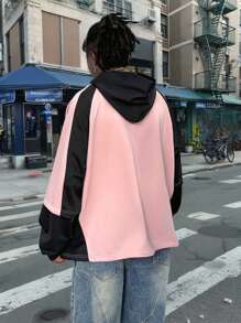 Manfinity VCAY Jersey con capucha de punto de ajuste holgado con color de contraste para hombres