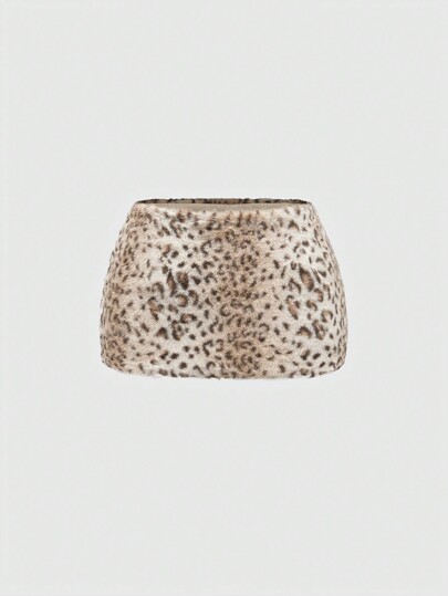 Grunge Punk Y2K Cheetah Print All-Over Graphic Low Waist Mini Fuzzy Skirt