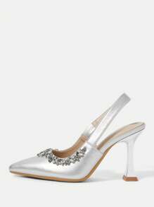 CUCCOO HITCHD Women's Fashionable & Elegant Silver Glitter Rhinestone Pointed Toe Stiletto High Heel Shoes, Suitable For Wedding, Bridesmaid, Party, Banquet, Date, Holiday, Christmas, New Year, Valentine's Day, Comfortable - Silver - View 5