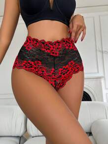 Sexy Contrast Lace High-Waisted Brief Lingerie - Multicolor - View 4