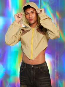 FeverCity Men's Sexy Hollow-Out Long Sleeve Hooded Cropped Jacket,Y2K