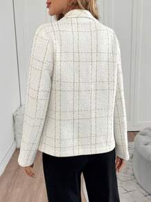 SHEIN Clasi 女士修身优雅西装外套，带口袋设计，秋冬 - 白色 - 查看 2