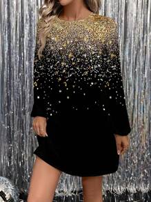 SHEIN LUNE Women's Casual Sequin & Glitter Print Party Dress